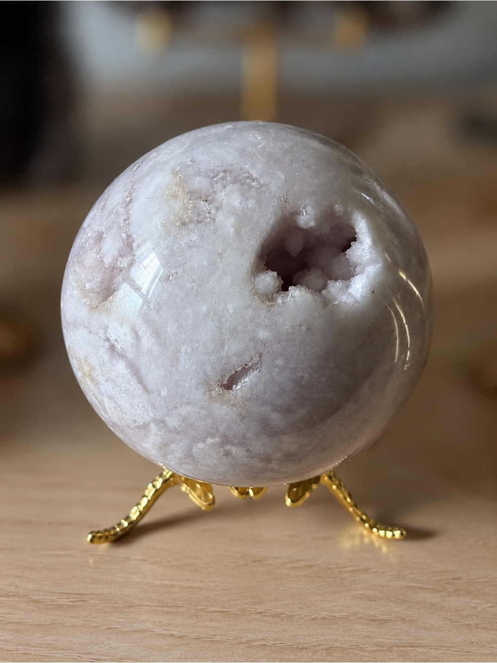 Beautiful 86MM Half Pink Flower Agate/Half Pink Amethyst Crystal Sphere